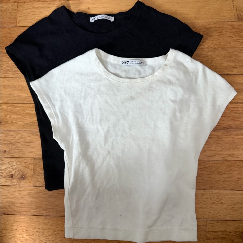 * Bundle*Zara Short Sleeve Crew Neck Tops - White & Black